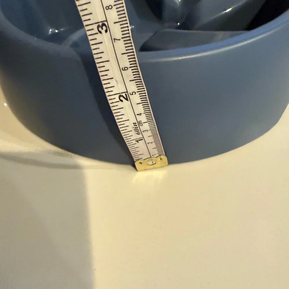 Blue Slow Feeder Dog Bowls (2) skid feet water or food 27” in diameter 2” depth